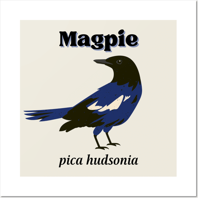 Magpie Bird Art with Scientific Name Wall Art by pawsitronic